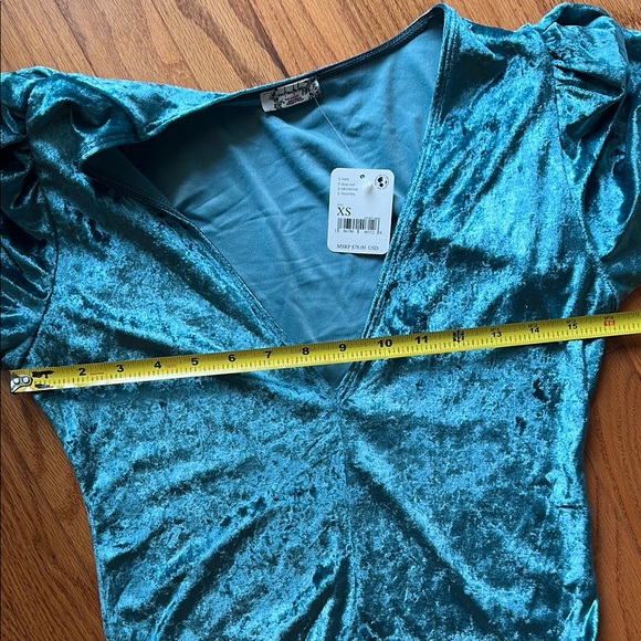 NWT Free People Intimately Elegant Teal Velvet Women's Thong Bodysuit Sz. XS - Picture 7 of 11